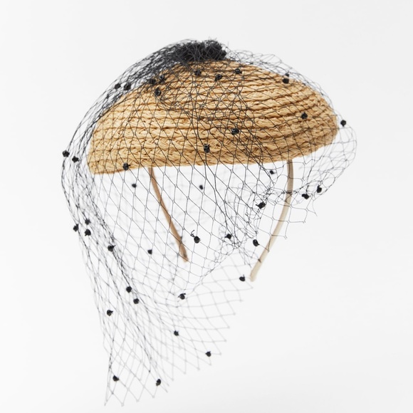 Zara limited edition tulle headband headpiece light beige